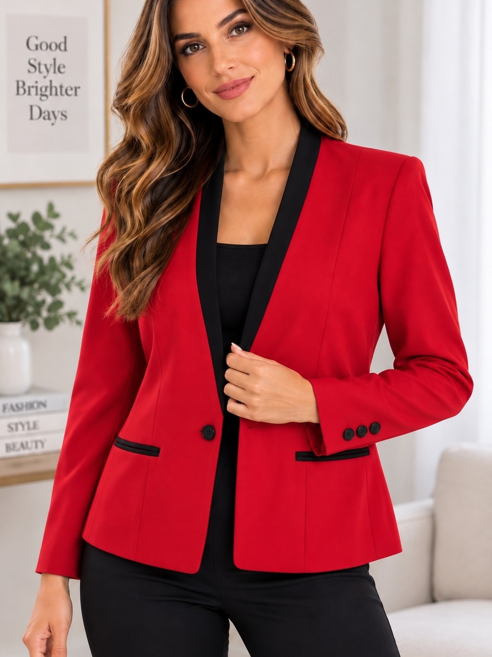 Vintage Jordache Red Black Trim Blazer Jacket Women's Size 15/16